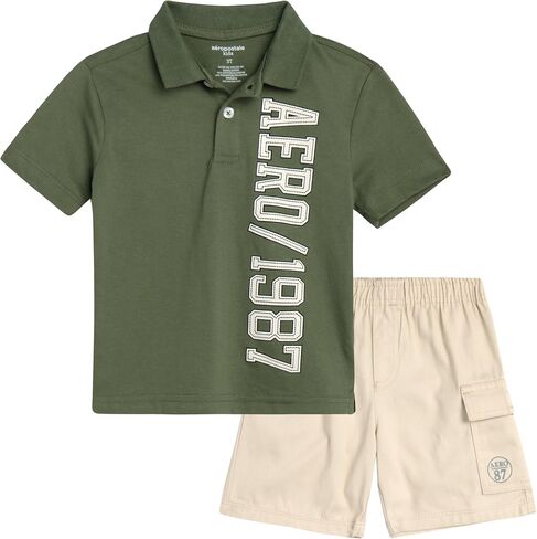 AEROPOSTALE Toddler Boys' Shorts Set - 2 Piece Woven Boys Cargo Shorts and Polo Shirt Set - Toddler Boys Clothes (2T-4T) in Saudi Arabia