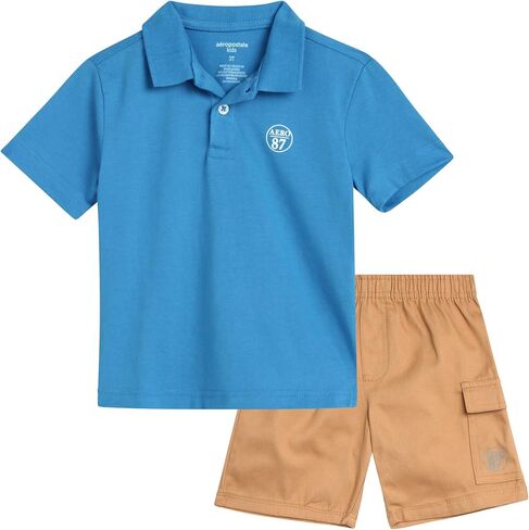 AEROPOSTALE Toddler Boys' Shorts Set - 2 Piece Woven Boys Cargo Shorts and Polo Shirt Set - Toddler Boys Clothes (2T-4T) in Saudi Arabia