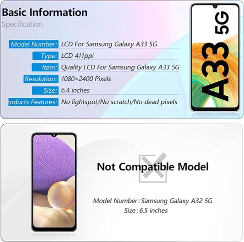YWLRONG for Samsung Galaxy A33 5G Screen Replacement LCD Touch Display Digitizer Assembly for Samsung A33 A336B A336E A336M A336U with Kit(Black with Frame) in Saudi Arabia