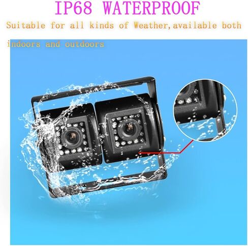 Dual Head Camera and HD Reversing Camera, HD 1080P Rear View Camera for Cars/SUVs/Pickups/Campers, IP69K rated waterproof, easy to install and transport (Black) in Kuwait