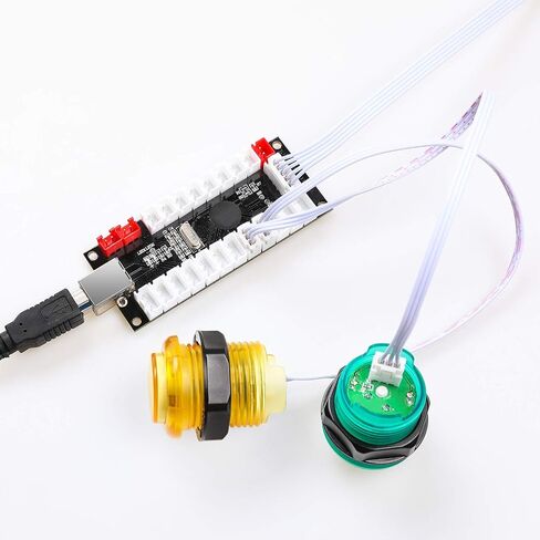Qenker 2 Player LED Arcade DIY Parts 2X USB Encoder + 2X Joystick + 20x LED Arcade Buttons for PC, MAME, Raspberry Pi, Windows (Yellow & Green Kit) in Saudi Arabia