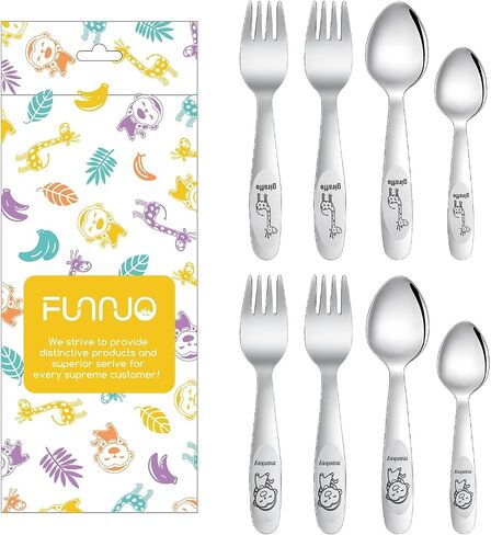 8 Piece Stainless Steel Toddler Utensil Set, Kids Safe Fork and Spoon, Children Silverware Set for Self-feeding, Including 2 Toddler Spoons, 2 Kid Spoons and 4 Kid Forks, Dishwasher Safe in Saudi Arabia