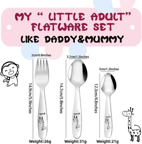 8 Piece Stainless Steel Toddler Utensil Set, Kids Safe Fork and Spoon, Children Silverware Set for Self-feeding, Including 2 Toddler Spoons, 2 Kid Spoons and 4 Kid Forks, Dishwasher Safe in Saudi Arabia