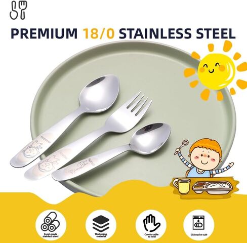 8 Piece Stainless Steel Toddler Utensil Set, Kids Safe Fork and Spoon, Children Silverware Set for Self-feeding, Including 2 Toddler Spoons, 2 Kid Spoons and 4 Kid Forks, Dishwasher Safe in Saudi Arabia