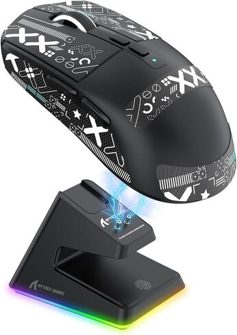 ATTACK SHARK X6 49g Superlight Wireless Gaming Mouse with Magnetic RGB Charging Dock, Ultralight Mice PixArt PAW3395 Sensor, 26000DPI, BT/2.4G/Wired Mouse, Griptape, 200Hrs Battery for Win/Mac in Saudi Arabia