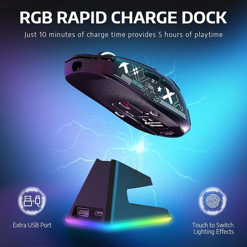 ATTACK SHARK X6 49g Superlight Wireless Gaming Mouse with Magnetic RGB Charging Dock, Ultralight Mice PixArt PAW3395 Sensor, 26000DPI, BT/2.4G/Wired Mouse, Griptape, 200Hrs Battery for Win/Mac in Saudi Arabia