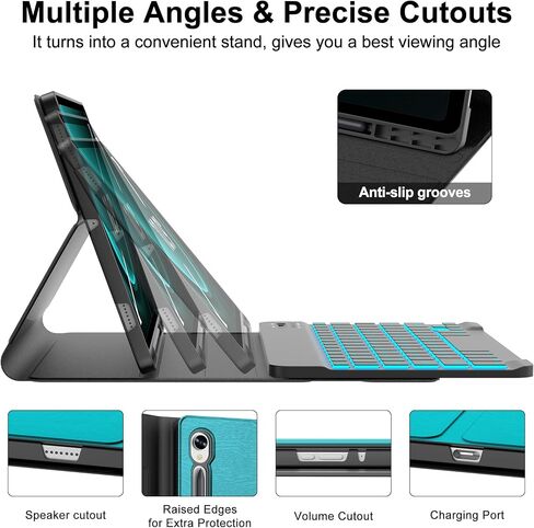 Galaxy Tab S9 FE 5G Case with Keyboard, Detachable Wireless Bluetooth Keyboard, Smart Folio Cover with S Pen Holder for Samsung Galaxy Tab S9 FE 10.9"/S9 11 inch, 7 Color Backlit, Auto Sleep/Wake in Saudi Arabia