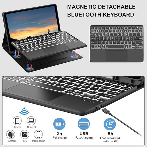 Galaxy Tab S9 FE 5G Case with Keyboard, Detachable Wireless Bluetooth Keyboard, Smart Folio Cover with S Pen Holder for Samsung Galaxy Tab S9 FE 10.9"/S9 11 inch, 7 Color Backlit, Auto Sleep/Wake in Saudi Arabia