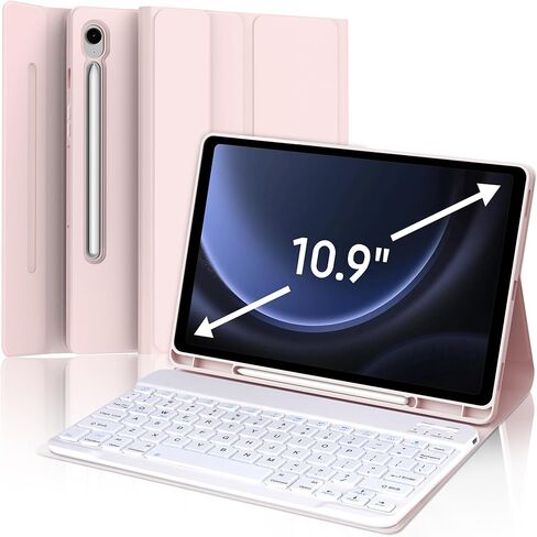 حافظة Galaxy Tab S9 FE 5G مع لوحة مفاتيح، لوحة مفاتيح بلوتوث لاسلكية قابلة للفصل، غطاء فوليو ذكي مع حامل قلم S لجهاز Samsung Galaxy Tab S9 FE 10.9 بوصة/S9 11 بوصة، 7 ألوان خلفية، نوم/استيقاظ تلقائي in Kuwait
