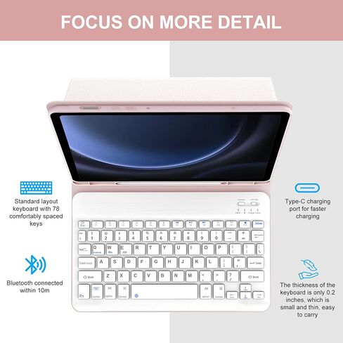 حافظة Galaxy Tab S9 FE 5G مع لوحة مفاتيح، لوحة مفاتيح بلوتوث لاسلكية قابلة للفصل، غطاء فوليو ذكي مع حامل قلم S لجهاز Samsung Galaxy Tab S9 FE 10.9 بوصة/S9 11 بوصة، 7 ألوان خلفية، نوم/استيقاظ تلقائي in Kuwait