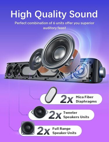 Nylavee Computer Speakers, Hi-Fi Stereo Quality PC Speakers, USB Powered Computer Sound Bar with 3 EQ Modes, Bluetooth 5.0 and 3.5mm Aux-in Computer Speakers for Desktop Monitor,PC,Laptop,Tablet,Xbox in Kuwait
