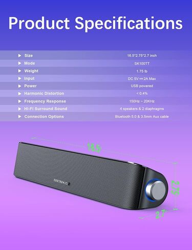 Nylavee Computer Speakers, Hi-Fi Stereo Quality PC Speakers, USB Powered Computer Sound Bar with 3 EQ Modes, Bluetooth 5.0 and 3.5mm Aux-in Computer Speakers for Desktop Monitor,PC,Laptop,Tablet,Xbox in Kuwait