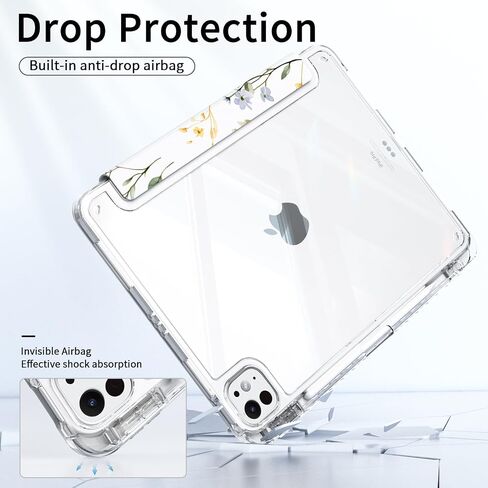 Case for Ipad Pro 11 inch M4 (2024, 5th Generation) with Pencil Holder, Trifold Stand, Transparent Clear Back Cover Protector, Slim Shockproof Hybrid Case, Auto Wake/Sleep, Purple Flower in Saudi Arabia