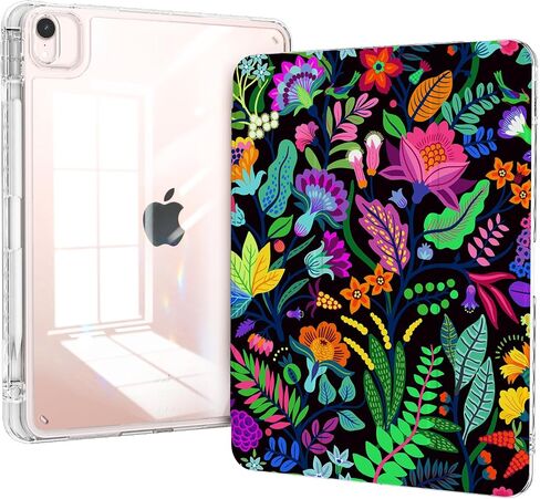 Case for Ipad Pro 11 inch M4 (2024, 5th Generation) with Pencil Holder, Trifold Stand, Transparent Clear Back Cover Protector, Slim Shockproof Hybrid Case, Auto Wake/Sleep, Purple Flower in Saudi Arabia