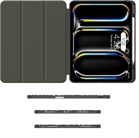 Soke for New iPad Pro 13 Inch Case (M4, 2024 Release), with Pencil Holder Trifold Stand Shockproof [Support Apple Pencil Charging + Auto Wake/Sleep], Soft TPU Back Cover, Book Black in Saudi Arabia