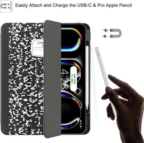 Soke for New iPad Pro 13 Inch Case (M4, 2024 Release), with Pencil Holder Trifold Stand Shockproof [Support Apple Pencil Charging + Auto Wake/Sleep], Soft TPU Back Cover, Book Black in Saudi Arabia