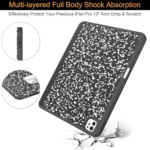 Soke for New iPad Pro 13 Inch Case (M4, 2024 Release), with Pencil Holder Trifold Stand Shockproof [Support Apple Pencil Charging + Auto Wake/Sleep], Soft TPU Back Cover, Book Black in Saudi Arabia