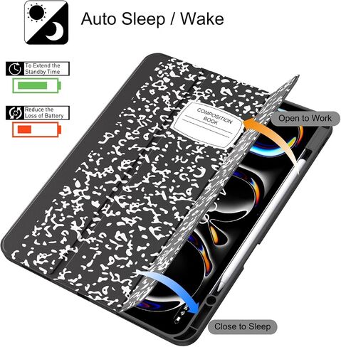 Soke for New iPad Pro 13 Inch Case (M4, 2024 Release), with Pencil Holder Trifold Stand Shockproof [Support Apple Pencil Charging + Auto Wake/Sleep], Soft TPU Back Cover, Book Black in Saudi Arabia