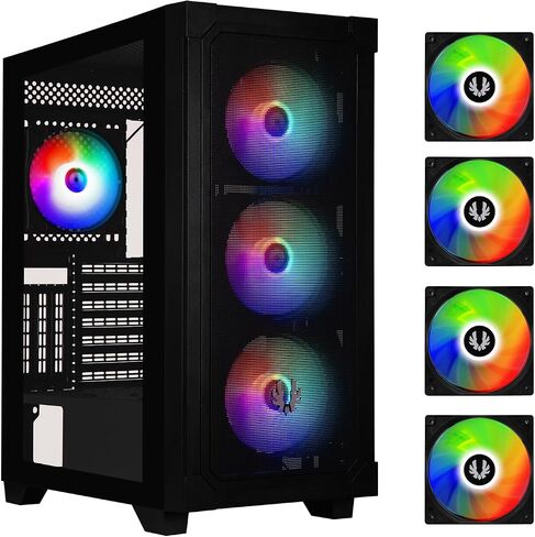 BitFenix Flow Mesh 4 ARGB Fans, High Airflow PC Gaming Case White, GPU Support 355mm, 240 Top/360 Front AIO Support, 4+4 Controller (LED/PWM System) Temper Glass Aura SYNC/Mystic Light/RGB Fusion 2.0 in Saudi Arabia