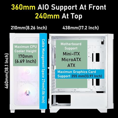 BitFenix Flow Mesh 4 ARGB Fans, High Airflow PC Gaming Case White, GPU Support 355mm, 240 Top/360 Front AIO Support, 4+4 Controller (LED/PWM System) Temper Glass Aura SYNC/Mystic Light/RGB Fusion 2.0 in Saudi Arabia