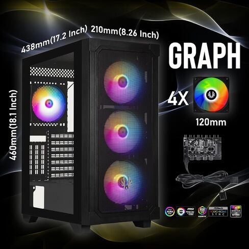 BitFenix Flow Mesh 4 ARGB Fans, High Airflow PC Gaming Case White, GPU Support 355mm, 240 Top/360 Front AIO Support, 4+4 Controller (LED/PWM System) Temper Glass Aura SYNC/Mystic Light/RGB Fusion 2.0 in Saudi Arabia