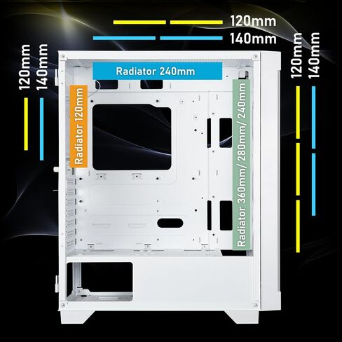 BitFenix Flow Mesh 4 ARGB Fans, High Airflow PC Gaming Case White, GPU Support 355mm, 240 Top/360 Front AIO Support, 4+4 Controller (LED/PWM System) Temper Glass Aura SYNC/Mystic Light/RGB Fusion 2.0 in Saudi Arabia