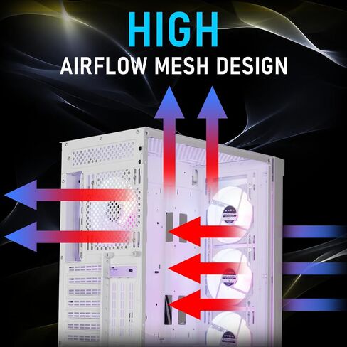 BitFenix Flow Mesh 4 ARGB Fans, High Airflow PC Gaming Case White, GPU Support 355mm, 240 Top/360 Front AIO Support, 4+4 Controller (LED/PWM System) Temper Glass Aura SYNC/Mystic Light/RGB Fusion 2.0 in Saudi Arabia