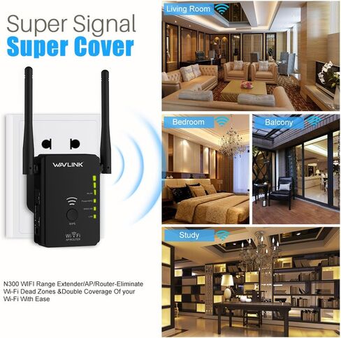 WiFi Extender Signal Booster, WiFi Booster Range Extender with Ethernet Port, Frequency Band 2.4GHz Only, 3dbi x 2, Coverage up to 1500 Sq.Ft. in Saudi Arabia