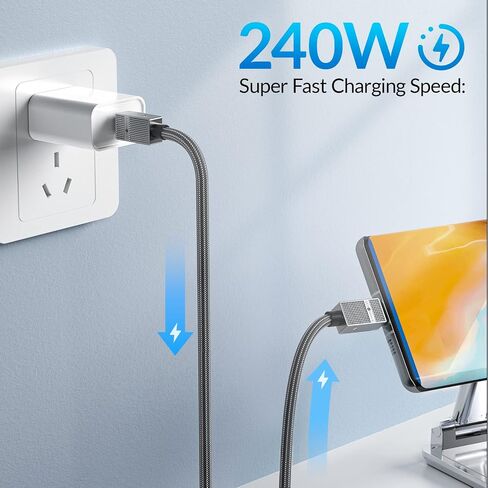 كابل بيانات USB C [40 جيجابت في الثانية] كابل شحن سريع 240 وات PD، كابل USB4 [8K@60 هرتز] متوافق مع Thunderbolt 3، سلك شاحن من النوع C شديد القوة، كابل USB C مجدول للكمبيوتر المحمول - 1.64 قدم in Kuwait