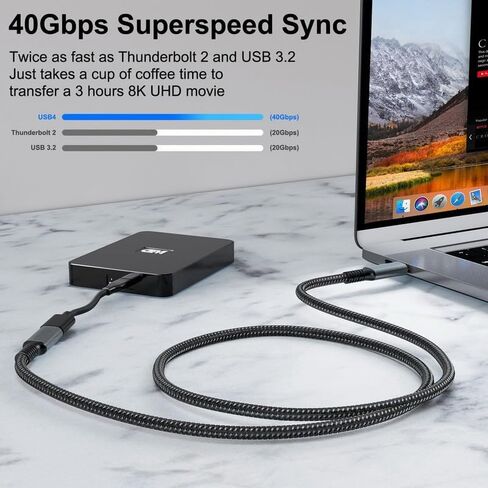 كابل تمديد USB4 من CY ذكر إلى أنثى بسرعة 40 جيجابت في الثانية USB4.0 مع شحن 100 واط و8K@60 هرتز متوافق مع iPhone 15 Laptop Thunderbolt3/4 (30 سم) in Kuwait