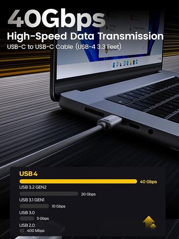 سرعة الحركة لكابل Thunderbolt 4 يدعم نقل البيانات بسرعة 40 جيجابت في الثانية، وشاشة 8K HD، وشحن 240 واط، وكابل USB C إلى USB C، لسلسلة iPhone 15، والكمبيوتر المحمول من النوع C، والإرساء وما إلى ذلك. (3.3 قدم) in Kuwait