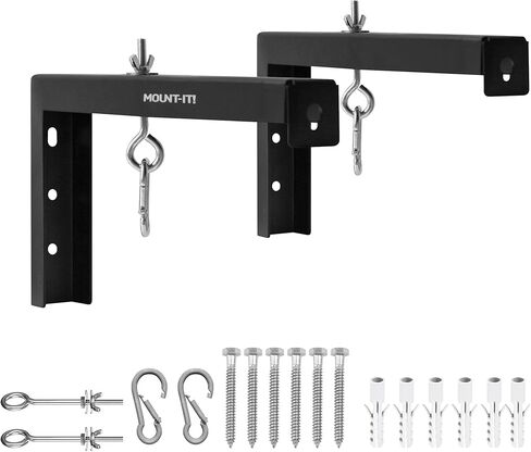 Mount-It! Projector Screen Wall Mount L-Brackets - Wall Hanging Bracket For Home Projector and Movie Screens, 6 inch Adjustable Mounting Hooks for Projection Screen, 1 Pair, Black, 66 Lb Capacity Each in Saudi Arabia
