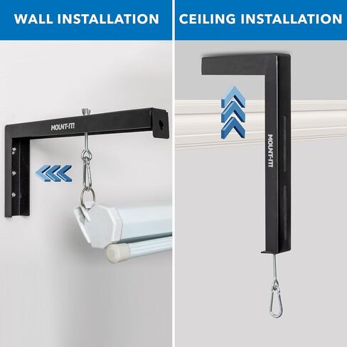 Mount-It! Projector Screen Wall Mount L-Brackets - Wall Hanging Bracket For Home Projector and Movie Screens, 6 inch Adjustable Mounting Hooks for Projection Screen, 1 Pair, Black, 66 Lb Capacity Each in Saudi Arabia
