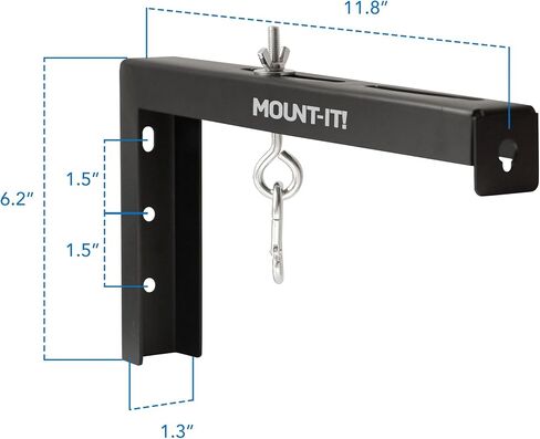 Mount-It! Projector Screen Wall Mount L-Brackets - Wall Hanging Bracket For Home Projector and Movie Screens, 6 inch Adjustable Mounting Hooks for Projection Screen, 1 Pair, Black, 66 Lb Capacity Each in Saudi Arabia