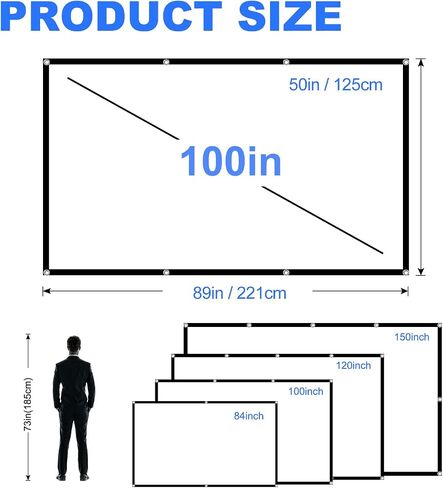 Projector Screen, DUYIKJ 84 inch Foldable Portable Rear Front Projector Screen Indoor Outdoor 4K 16:9 HD Double Sided Projection Movies Screen for Camping Party,Backyard Home Theater in Saudi Arabia