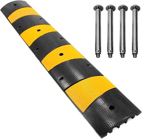 72" Long Rubber Speed Bump 1 Pack 2 Channel Heavy Duty Reductores De Velocidad Cable Protector Ramps 27000Lbs Load Capacity with 4 Bolt Spikes for Asphalt Concrete Gravel Driveway in Saudi Arabia