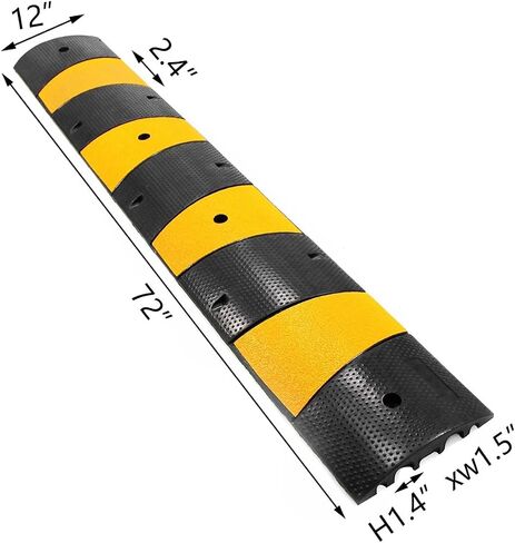 72" Long Rubber Speed Bump 1 Pack 2 Channel Heavy Duty Reductores De Velocidad Cable Protector Ramps 27000Lbs Load Capacity with 4 Bolt Spikes for Asphalt Concrete Gravel Driveway in Saudi Arabia