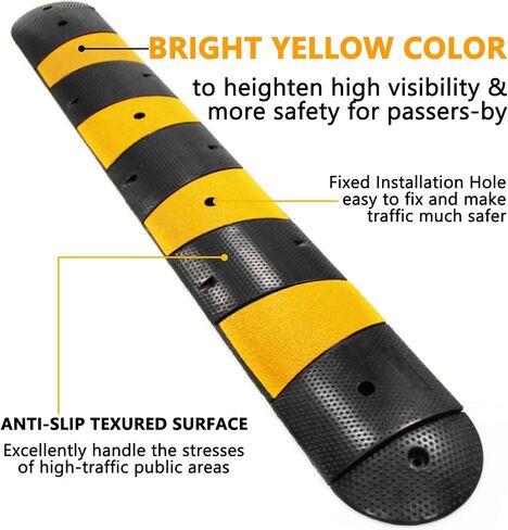 72" Long Rubber Speed Bump 1 Pack 2 Channel Heavy Duty Reductores De Velocidad Cable Protector Ramps 27000Lbs Load Capacity with 4 Bolt Spikes for Asphalt Concrete Gravel Driveway in Saudi Arabia