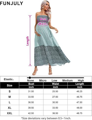 Women's Summer Casual Maternity Boho Smocked Strapless Flowy Maxi Dress in Saudi Arabia