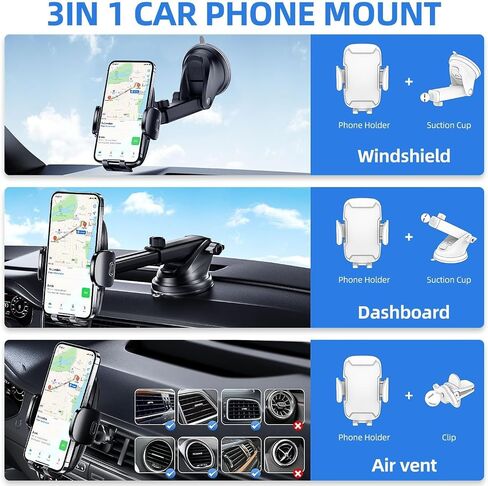 Car Phone Holder, Car Phone Mount 360° Rotation, Upgraded Version with Strong Suction Power,Car Phone Cradle for Dashboard/Windscreen/Air Vent, Car Phone Holder for all 4.1''-7.1'' phones-Black in Saudi Arabia
