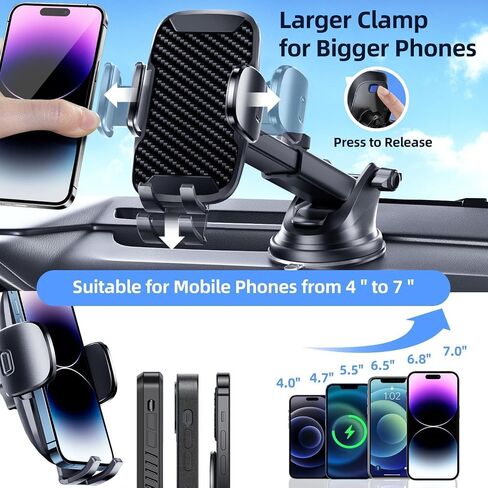 Car Phone Holder, Car Phone Mount 360° Rotation, Upgraded Version with Strong Suction Power,Car Phone Cradle for Dashboard/Windscreen/Air Vent, Car Phone Holder for all 4.1''-7.1'' phones-Black in Saudi Arabia