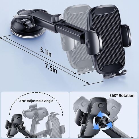 Car Phone Holder, Car Phone Mount 360° Rotation, Upgraded Version with Strong Suction Power,Car Phone Cradle for Dashboard/Windscreen/Air Vent, Car Phone Holder for all 4.1''-7.1'' phones-Black in Saudi Arabia