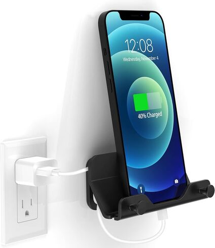 HomeMount Wall Mount Phone Holder - Hands Free Wall Mount Phone Holder with Adhesive Strip Wall Mount Phone Holder for Bedroom Living Room Kitchen Compatible with All Phone or Mini ipad Black in Saudi Arabia