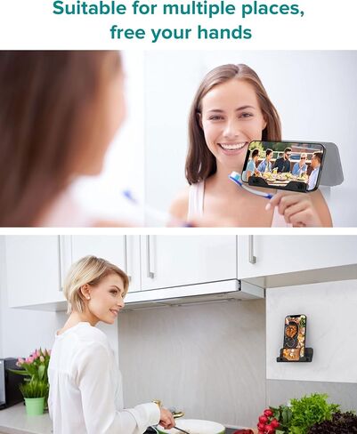 HomeMount Wall Mount Phone Holder - Hands Free Wall Mount Phone Holder with Adhesive Strip Wall Mount Phone Holder for Bedroom Living Room Kitchen Compatible with All Phone or Mini ipad Black in Saudi Arabia