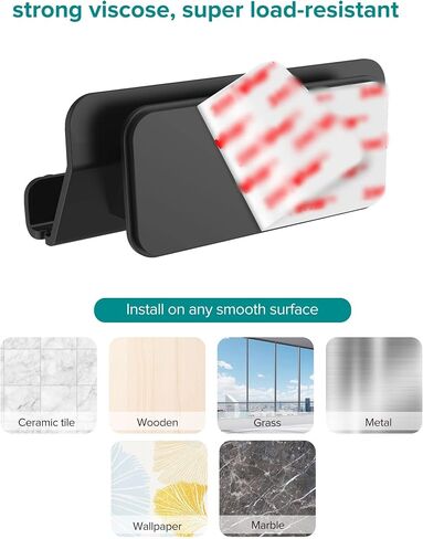 HomeMount Wall Mount Phone Holder - Hands Free Wall Mount Phone Holder with Adhesive Strip Wall Mount Phone Holder for Bedroom Living Room Kitchen Compatible with All Phone or Mini ipad Black in Saudi Arabia