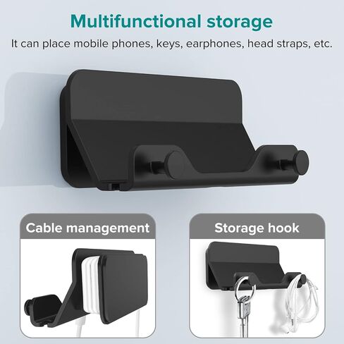 HomeMount Wall Mount Phone Holder - Hands Free Wall Mount Phone Holder with Adhesive Strip Wall Mount Phone Holder for Bedroom Living Room Kitchen Compatible with All Phone or Mini ipad Black in Saudi Arabia