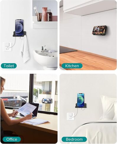 HomeMount Wall Mount Phone Holder - Hands Free Wall Mount Phone Holder with Adhesive Strip Wall Mount Phone Holder for Bedroom Living Room Kitchen Compatible with All Phone or Mini ipad Black in Saudi Arabia