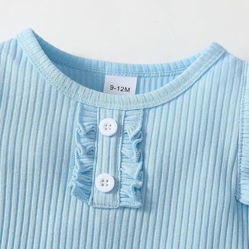 Newborn Baby Girls Clothes Outfit Ruffle Long Sleeve Ribbed Knit Romper Pants Set Fall Winter in Saudi Arabia