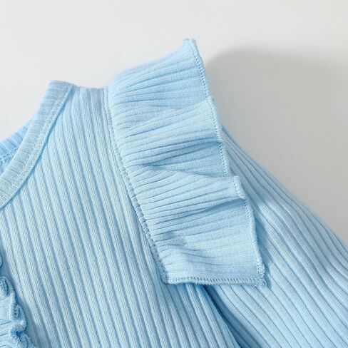 Newborn Baby Girls Clothes Outfit Ruffle Long Sleeve Ribbed Knit Romper Pants Set Fall Winter in Saudi Arabia
