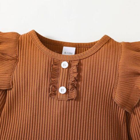 Newborn Baby Girls Clothes Outfit Ruffle Long Sleeve Ribbed Knit Romper Pants Set Fall Winter in Saudi Arabia